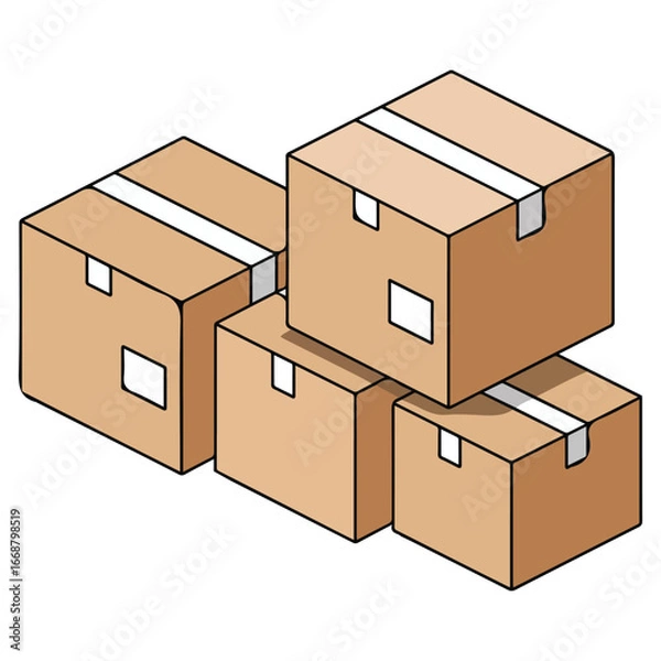 Obraz Cardboard boxes isolated vector illustration on white background