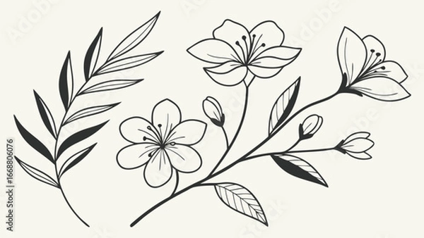 Fototapeta floral elements vector illustration trendy tiny tattoo design minimal botanical drawing.eps