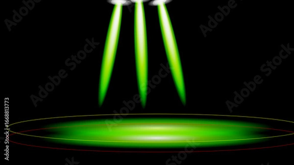 Fototapeta Three green spotlights illuminating a circular stage