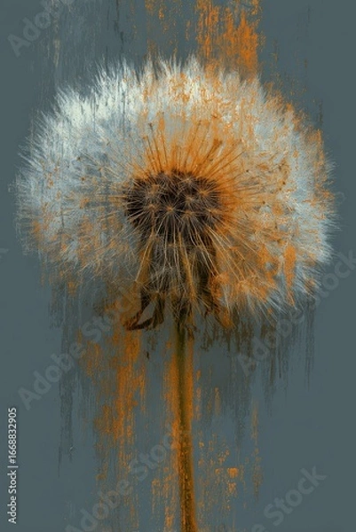 Fototapeta Dandelion with Artistic Splash of Orange and Gray