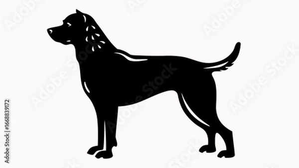 Obraz Silhouette of a standing dog with a short tail and markings on its neck in black and white color scheme