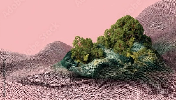 Fototapeta Surreal Landscape with Trees and Abstract Terrain