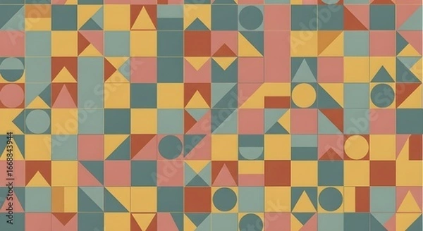 Fototapeta Vibrant Retro Geometric Pattern with Abstract Shapes and Colorful Blocks Creating a Modern Background Design
