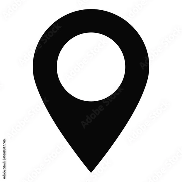 Obraz Simple black location pin icon symbol representing navigation destination and geographical pointer silhouette