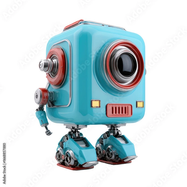 Obraz Cute blue and red retro robot with boxy head and legs