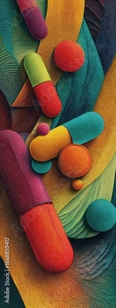 Fototapeta Colorful Abstract Capsules and Spheres on Vibrant Background