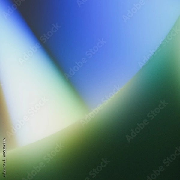 Fototapeta Abstract background showcasing soft gradients of blue, green, and beige hues blending seamlessly. Glowing prism effects and bokeh style blurs add depth to the serene, dreamy composition.