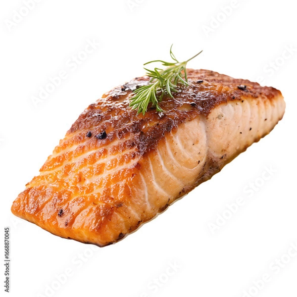 Obraz A grilled salmon fillet isolated on a transparent background