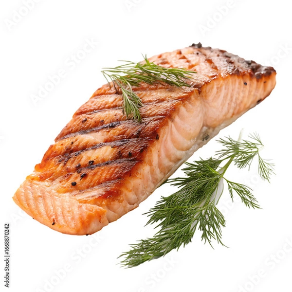Obraz A grilled salmon fillet isolated on a transparent background