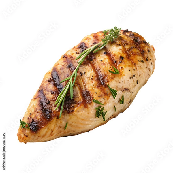 Obraz A grilled chicken breast with herbs isolated on a transparent background
