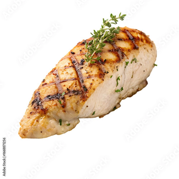 Obraz A grilled chicken breast with herbs isolated on a transparent background