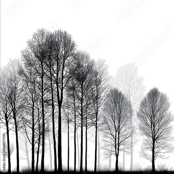 Fototapeta line drawing of black trees simple lines simple and clear lines solid tree shape without branches or leaves simple pattern style no shadows high contrast betwee.