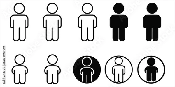 Fototapeta Simple Human Figure Icons in Outline and Solid Styles with Circles person people