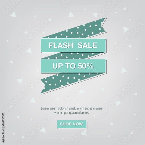 Obraz Green ribbon banner with shop now button for shopping  website and social media