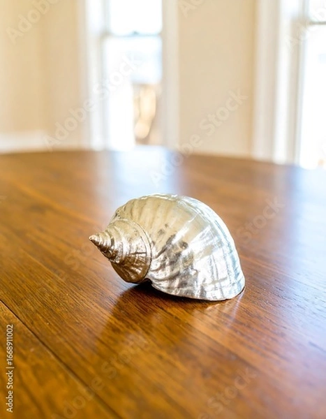 Fototapeta Polished seashell on wooden table