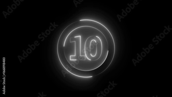 Fototapeta White Neon Number 10 Inside Circular Frame on Black Background numeral digit