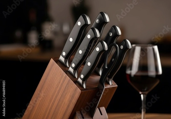 Fototapeta Halloween Product Photography Styling Elegant Walnut Knife Block Set