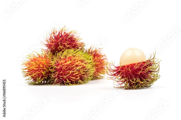 Fototapeta Fresh Rambutan from Rayong Thailand isolated on white background