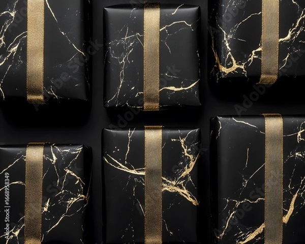 Fototapeta Elegant Black and Gold Gift Boxes Marble Pattern