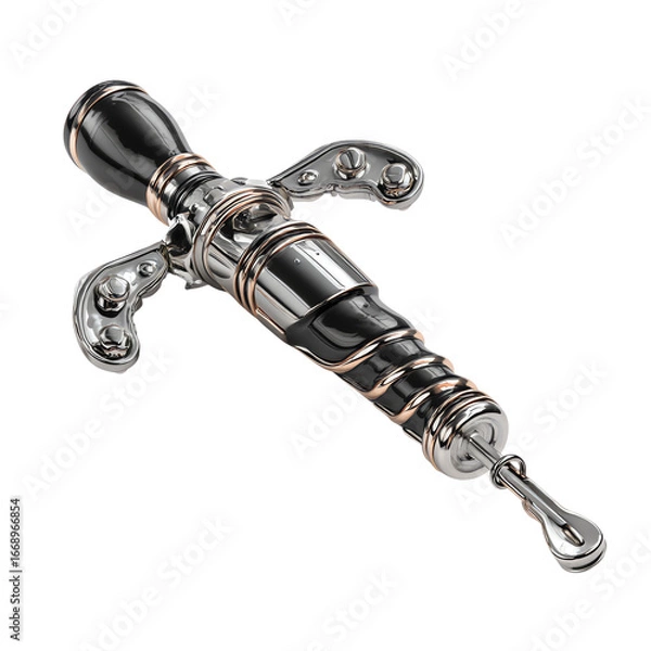 Fototapeta Metallic Wine Corkscrew 3D PNG – Classic Wine Opener Tool, Isolated Transparent Background on White Background