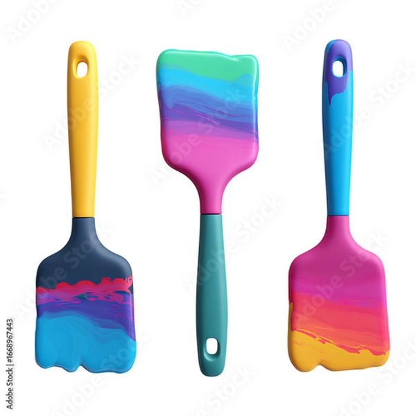 Fototapeta Silicone Cooking Spatulas 3D PNG – Colorful Baking Utensils, Isolated Transparent Background on White Background