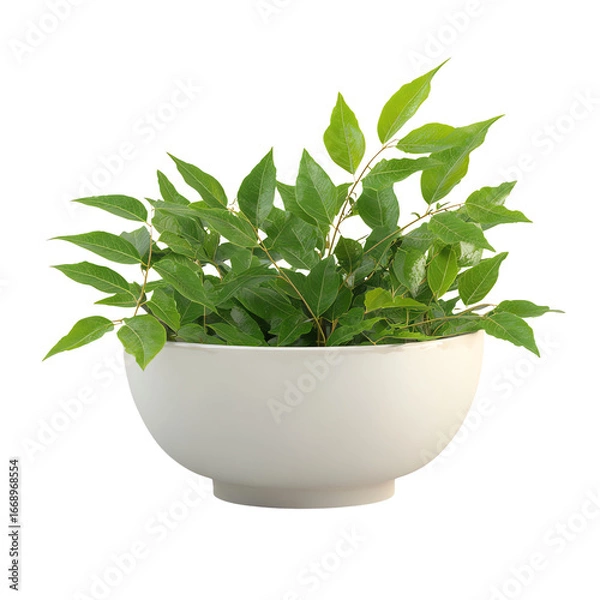 Fototapeta 3D Fresh Curry Leaves PNG – In Ceramic Bowl, Isolated Transparent Background on White Background