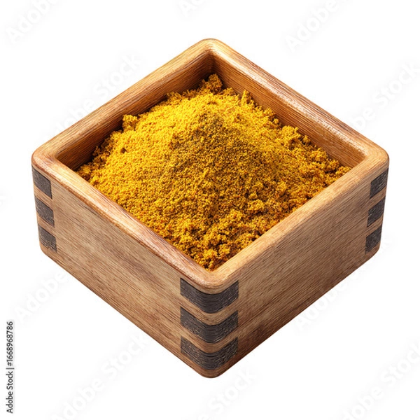 Fototapeta 3D Curry Powder PNG – In Wooden Container, Isolated Transparent Background on White Background
