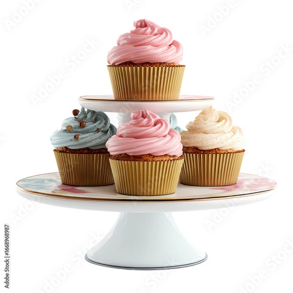 Fototapeta 3D Decorative Cupcake Stand PNG – Small Size, Isolated Transparent Background on White Background
