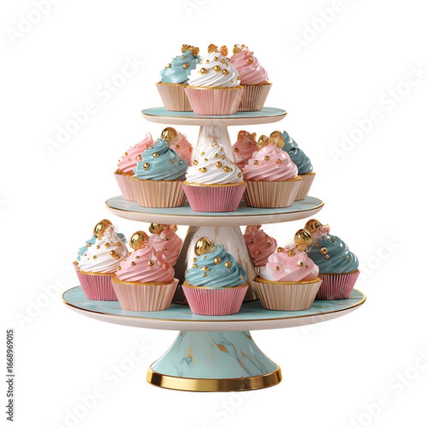 Fototapeta Realistic 3D Small Cupcake Stand PNG – Kitchen Display, Isolated Transparent Background on White Background