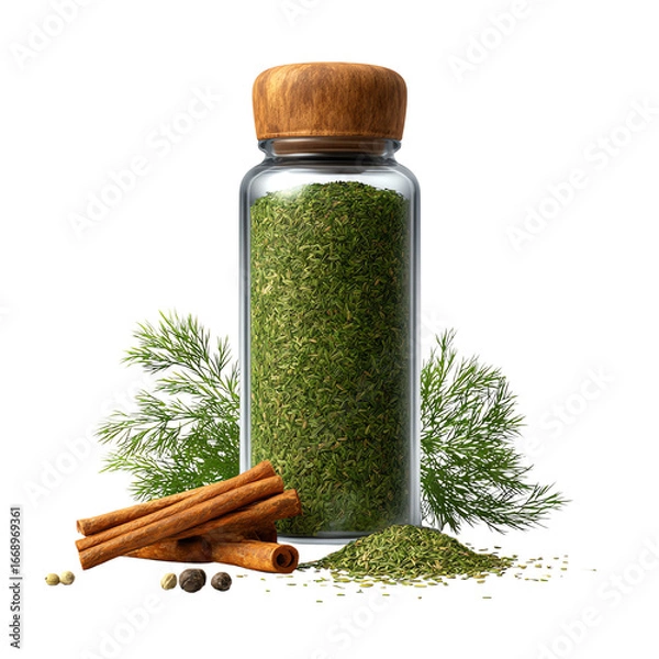 Fototapeta 3D Dill Spice PNG – In Spice Shaker, Isolated Transparent Background on White Background