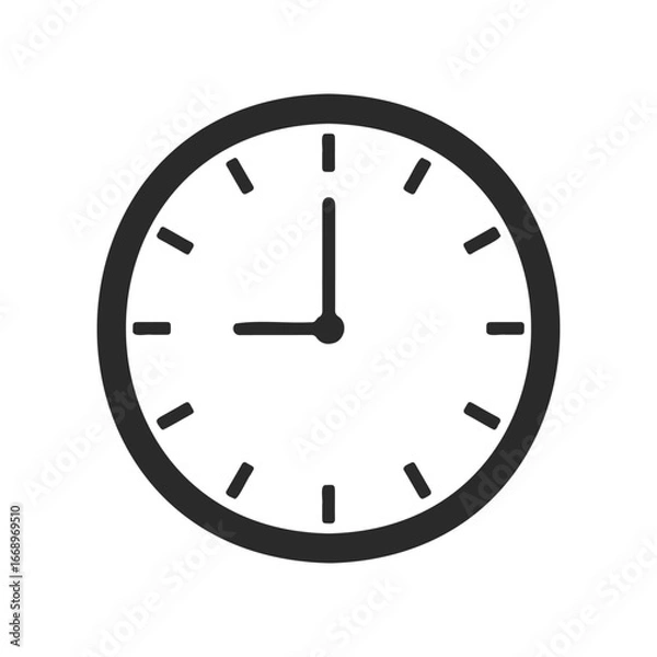 Obraz Minimalistic black and white wall clock showing time at 1:00