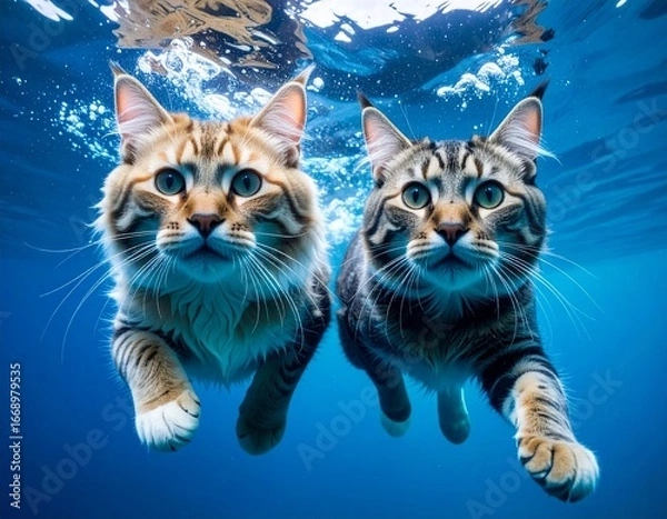 Obraz 水中を泳ぐ猫