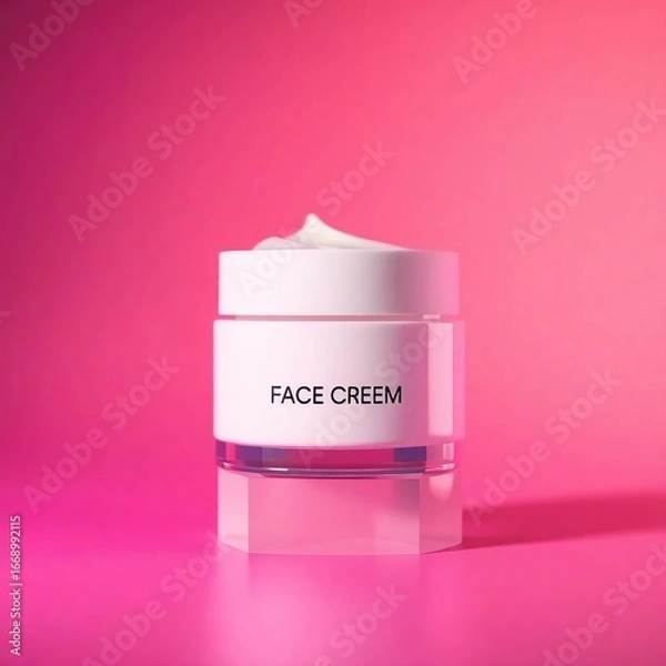 Obraz Pink Background Face Cream Jar.