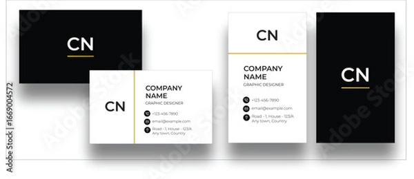 Obraz Modern Black and White Business Card with Gold Accent – Minimalist Corporate Template