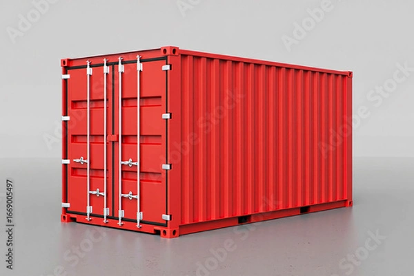Fototapeta Red shipping container on a light gray background cargo container