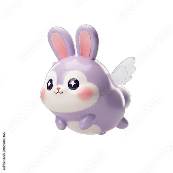 Fototapeta A delightful, purple, cartoon rabbit with wings floats against a black background.