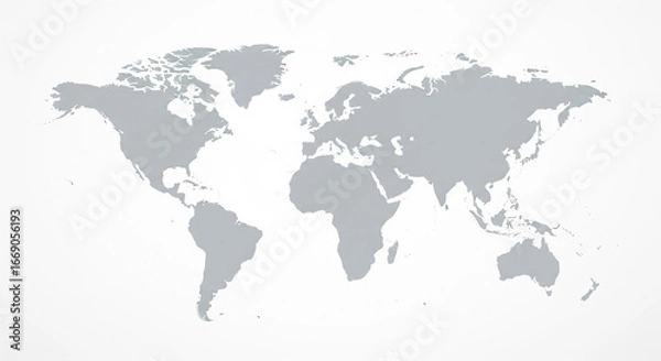 Obraz A clean, minimalist vector map of the world with all continents and countries colored in a solid gray tone. This blank, stylized map is perfect for presentations, educational content, infographics