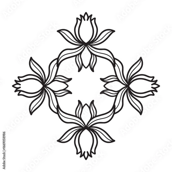 Obraz Frame with ornament, frame, geometry, flowers. decorating covers for book, notebook, casket, magazine, postcard and folder. Flower simple mandala in mehndi style.