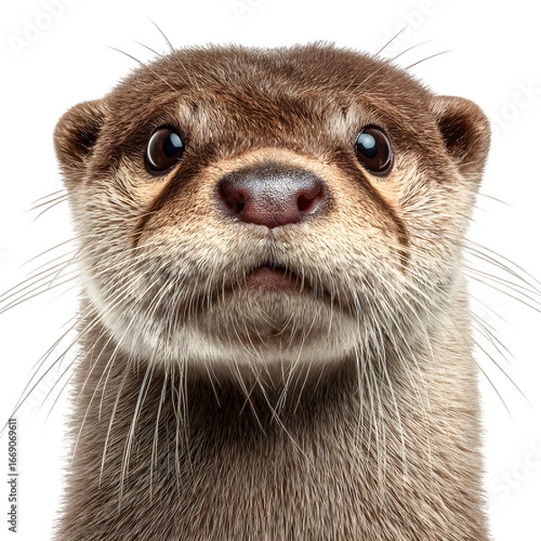 Fototapeta A curious otter's expressive face, looking directly at the camera with big, soulful eyes.
