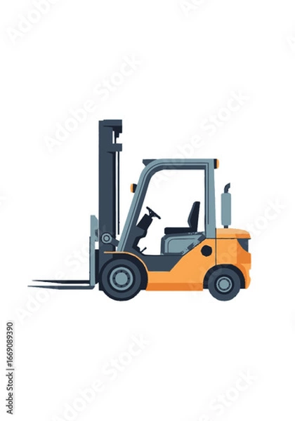 Fototapeta Orange forklift illustration in a warehouse setting for transporting goods and materials efficiently
