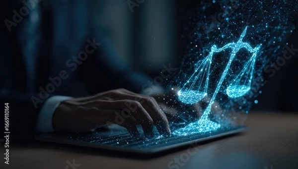 Obraz Digital scales of justice on a tablet