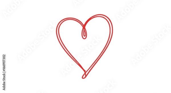 Fototapeta A simple, hand-drawn red heart shape outlined with a single continuous line on a white background, symbolizing love and affection.