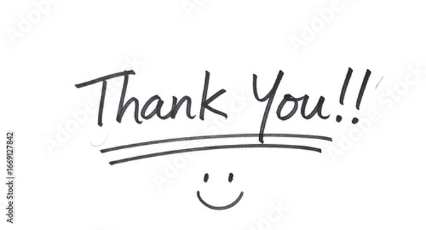 Fototapeta A Handwritten Thank You Message with Smiley Face.