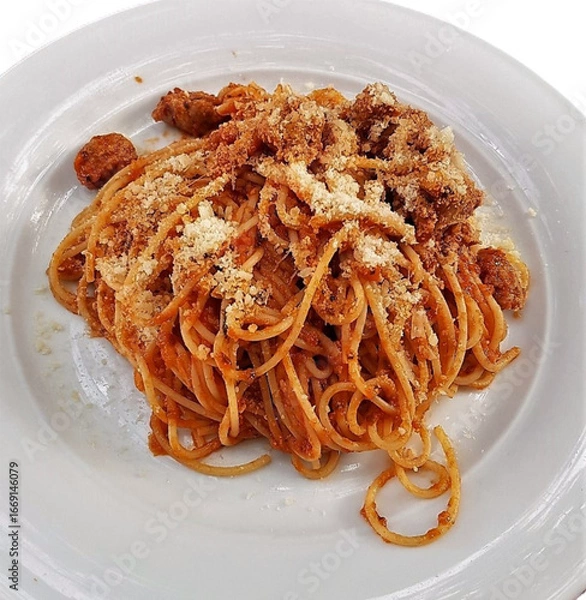 Fototapeta Vector Illustration of Spaghetti with Tomato Sauce and Parmesan Cheese.
