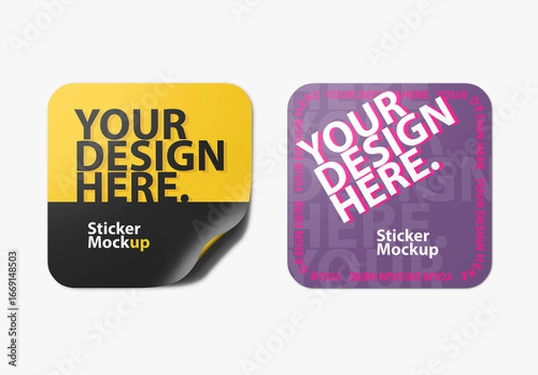Fototapeta Square adhesive Sticker Mockup with Round corners