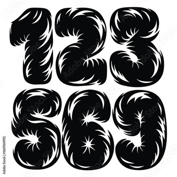 Fototapeta Whimsical Numbers One Through Nine with Decorative Swirls and Sharp Lines