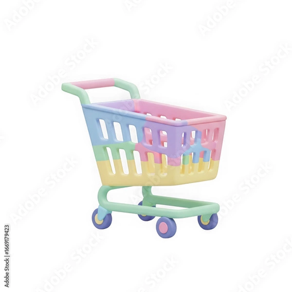 Fototapeta 3d icon of a pastel rainbow shopping cart isolated on transparent background, perfect for ecommerce and retail concepts
