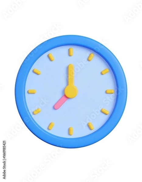 Obraz Blue Clock, 3D Render, White Background