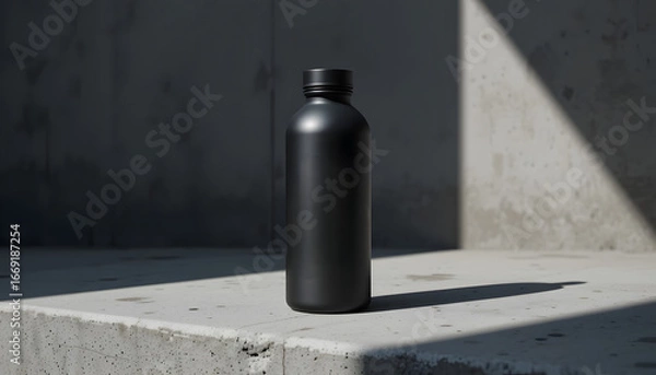 Fototapeta Matte Black Bottle Mockup on Modern Background – Stylish Packaging Design Template for Branding and Label Presentation