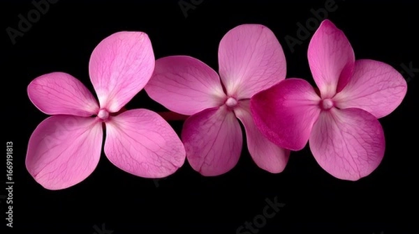 Fototapeta Vibrant Pink Hydrangea Blooms Closeup on Black Background